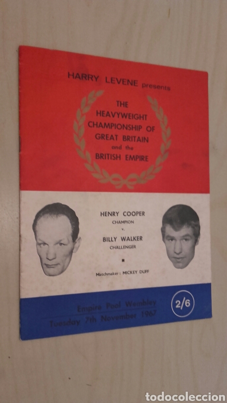 Coleccionismo deportivo: Programa del Campeonato del R.Unido de Boxeo entre HENRY COOPER & BILLY WALKER (1967). - Foto 1