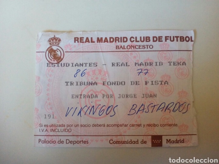 Coleccionismo deportivo: ANTIGUA ENTRADA BALONCESTO REAL MADRID - Foto 1