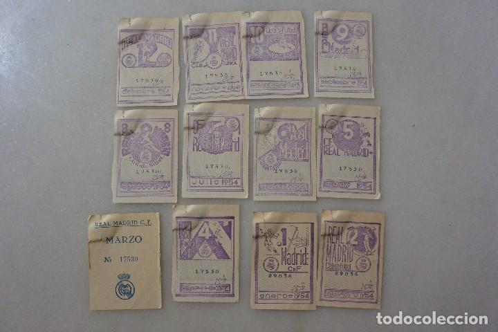 Coleccionismo deportivo: CONJUNTO DE 12 CUPONES SOCIO REALMADRID 1954 - Foto 1