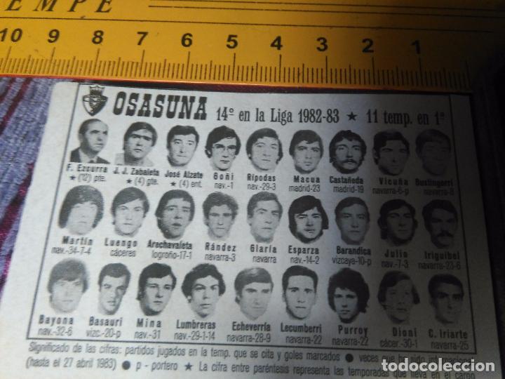 Sammelleidenschaft Sport: RECORTE FOTOGRAFICO FUTBOL LIGA - 1982 - 1983 OSASUNA