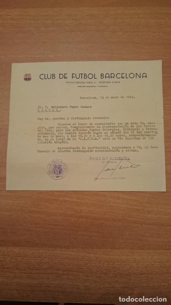 Coleccionismo deportivo: CARTA CLUB DE FUTBOL BARCELONA  OCIO JUNTAS GENERALES ORDINARIAS Y EXTRAORDINARIA BARC 13 MAYO 1954