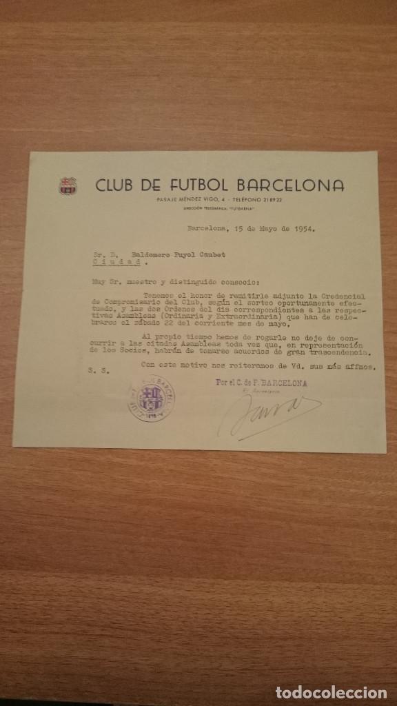Coleccionismo deportivo: CARTA CLUB DE FUTBOL BARCELONA COMPROM JUNTAS GENERALES ORDINARIAS Y EXTRAORDINA BARC 15 MAYO 1954