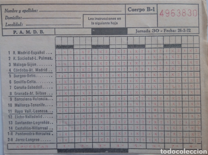 Coleccionismo deportivo: QUINIELA TEMPORADA 71-72 - Foto 1
