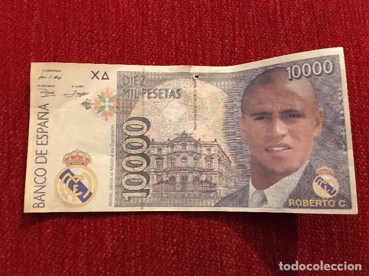 Sammelleidenschaft Sport: R3215 BILLETE 10.000 PESETAS REAL MADRID ROBERTO CARLOS A&Ntilde;OS 90
