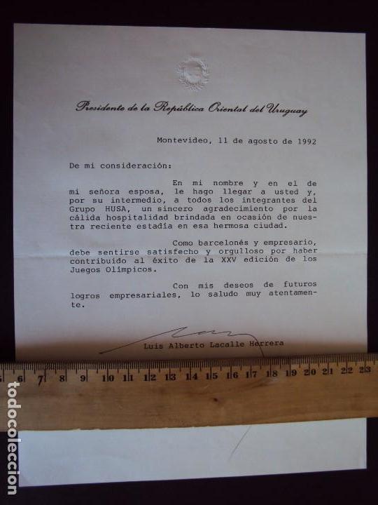 Coleccionismo deportivo: (F-171182)DOCUMENTO FIRMADO POR EL PRESIDENTE DE URUGUAY - OLIMPIADAS DE BARCELONA 92