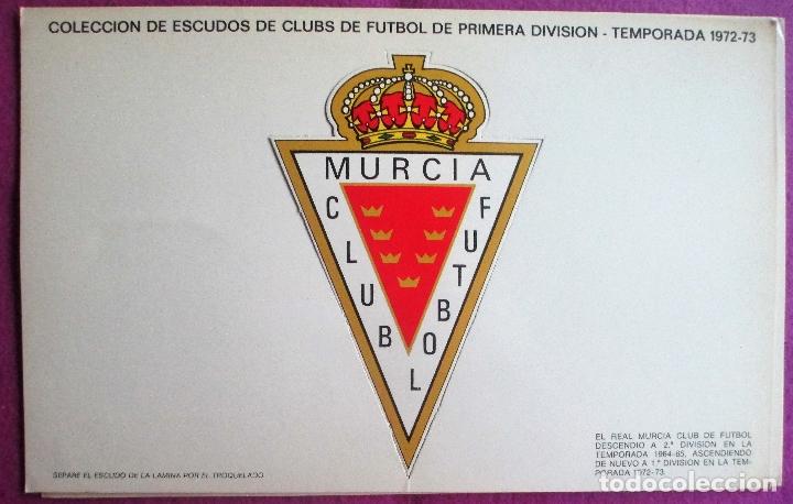 Sammelleidenschaft Sport: COLECCION DE ESCUDOS DE CLUBS DE FUTBOL DE 1&ordf; DIVISION, 1972-1973, REAL MURCIA, PUBLICIDAD
