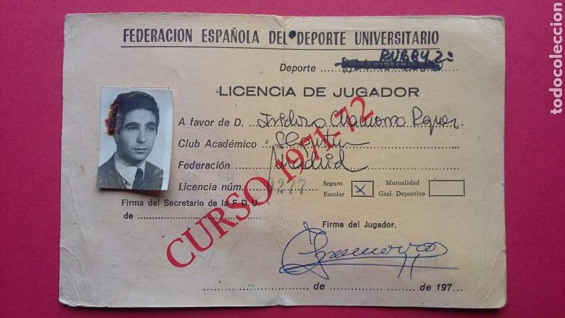 Sammelleidenschaft Sport: Federaci&oacute;n espa&ntilde;ola deporte universitario - rugby - curso 1971/72 - licencia de jugador