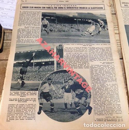 Sammelleidenschaft Sport: FUTBOL INGLES,  2 HOJAS DE PERIODICO DE 1935, HUDDERSFIELD, TOTTENHAM,CHELSEA,ARSENAL, MANCHESTER