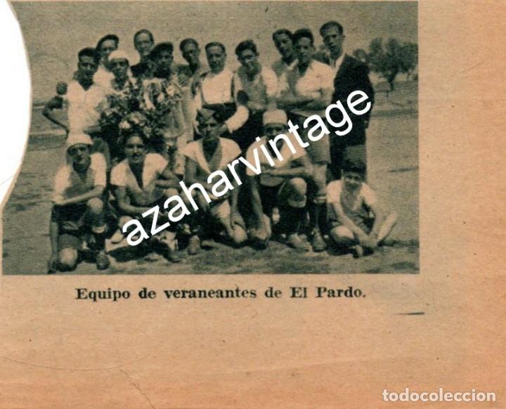 Collectionnisme sportif: FUTBOL, 1935, RECORTE PRENSA EQUIPO DE VERANEANTES EL PARDO, 80x80mm