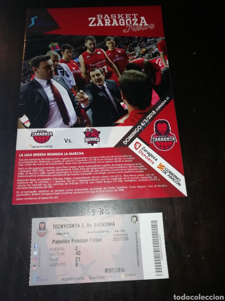 Sports collectibles: Entrada y revista baloncesto Zaragoza basket baskonia 2018