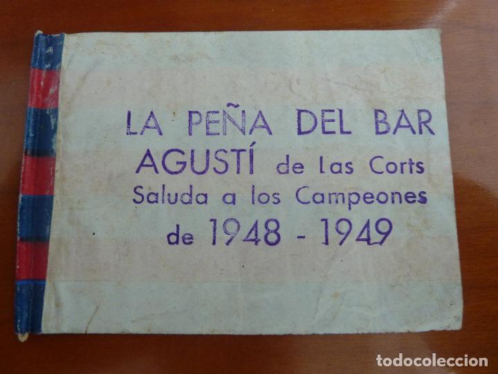 Coleccionismo deportivo: bandera original antigua pe&ntilde;a del bar agusti futbol club barcelona campeones 1948 1949