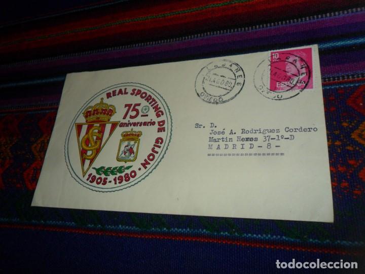 Collectionnisme sportif: SOBRE CIRCULADO 75 ANIVERSARIO REAL SPORTING DE GIJ&Oacute;N 1905 1980. BUEN ESTADO.