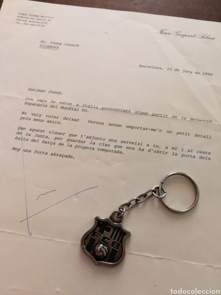 Collectionnisme sportif: CARTA ORIGINAL DE JOAN GASPART A DIRECTIVO- AGRADECIMIENTO Y OBSEQUIO (MUNDIAL ITALIA 1990),FIRMADA.