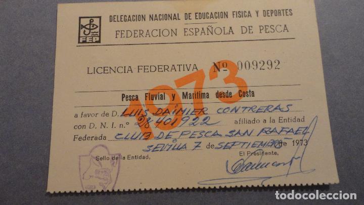 Sports collectibles: LICENCIA FEDERATIVA.PESCA.LUIS DAIMIER CONTRERAS.CLUB PESCA SAN RAFAEL.SEVILLA 1973