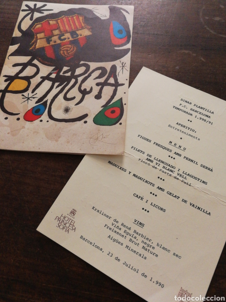 Coleccionismo deportivo: MINUTA HOTEL PRINCESA SOFIA- DINAR PLANTILLA F.C.BARCELONA TEMPORADA 1990-91.CAMPIONS!.