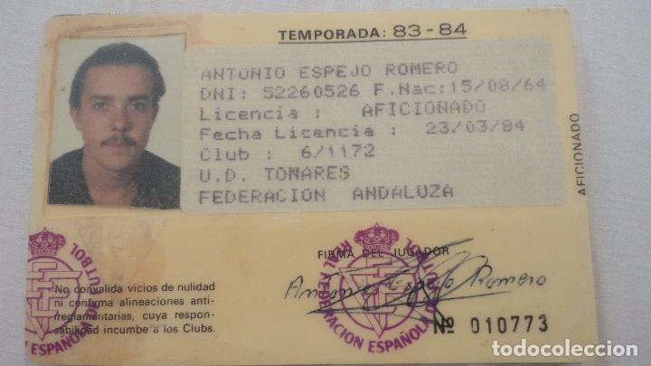 Coleccionismo deportivo: ANTIGUA LICENCIA DE JUGADOR FUTBOL U.D.TOMARES. SEVILLA 1984