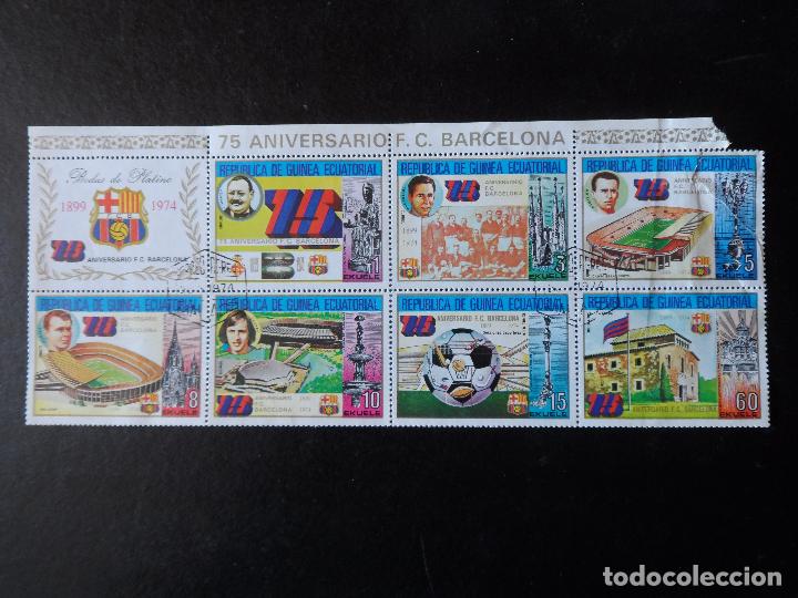 Coleccionismo deportivo: HOJA BLOQUE DE GUINEA ECUATORIAL 75 ANIVERSARIO DEL  BARCELONA  8 SELLOS