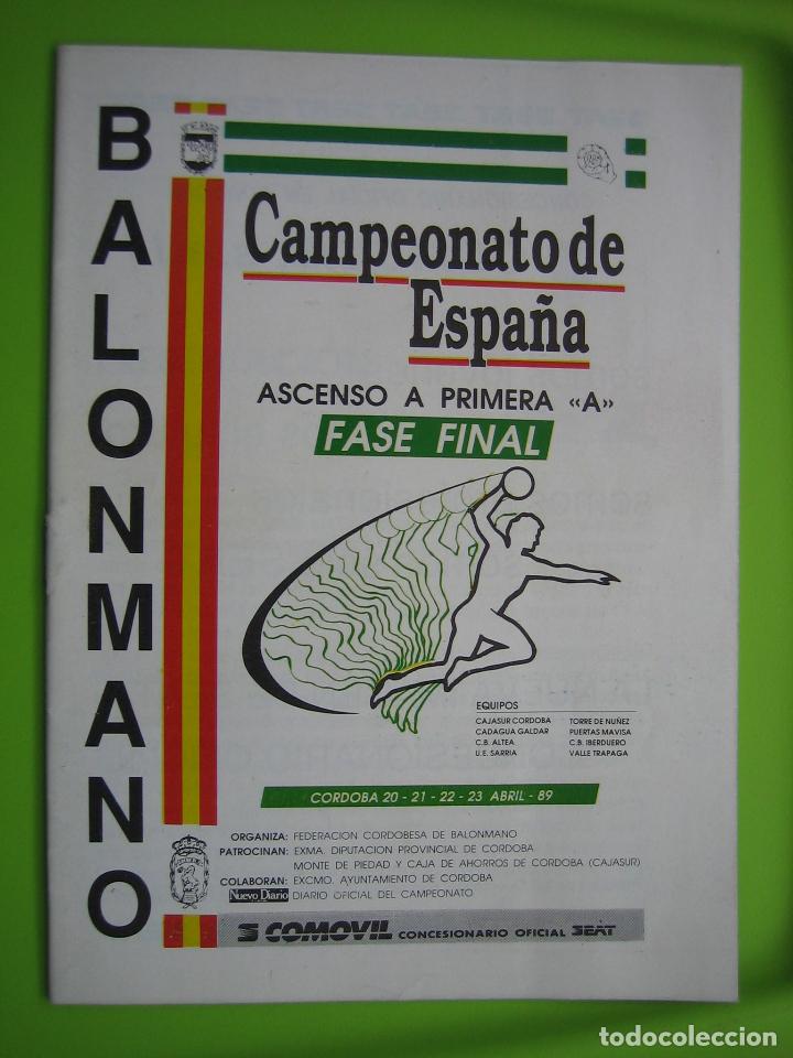 Coleccionismo deportivo: Programa de Balonmano. Campeonato de Espa&ntilde;a. Ascenso a primera A. C&oacute;rdoba 1989