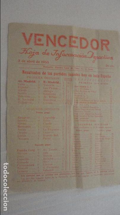 Collectionnisme sportif: VENCEDOR.HOJA DE INFORMACION DEPORTIVA.FUTBOL.1955