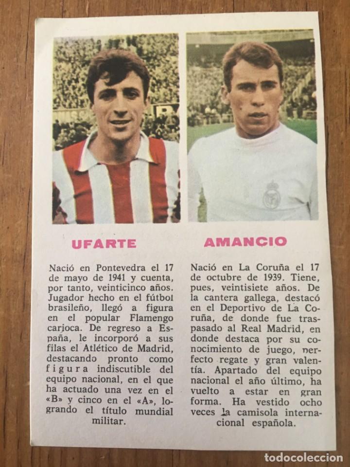Sports collectibles: R4372 HOJITA CON FOTOGRAFIA DE UFARTE ATLETICO MADRID Y AMANCIO REAL MADRID A&Ntilde;OS 60 70 COPA EUROPA