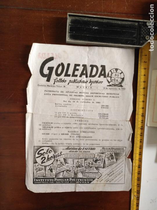 AFICCIONADOS AL FUTBOL . GOLEADA FOLLETO PUBLICITARIO 1950 LIGA RESULTADOS MADRID BILBAO SEVILLA ... (Coleccionismo Deportivo - Documentos de Deportes - Otros)
