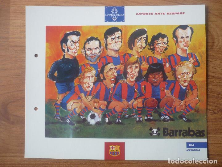 Sports collectibles: LAMINA MAXI CROMO EL GRAN ALBUM BAR&Ccedil;A VANGUARDIA 104 CARICATURA LIGA 73 74 - BARCELONA 27 X 23 CMS.