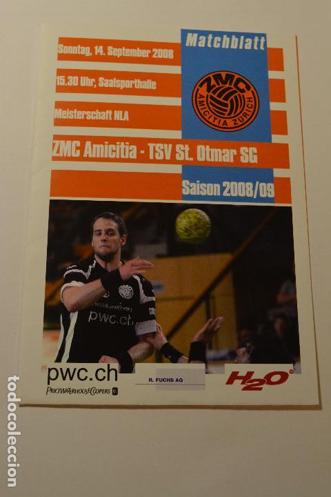 Sports collectibles: GUIA INFORMATIVA DEL PARTIDO  LIGA SUIZA DE BALONMANO ZMC AMICITIA-TSV ST OTMAT ST GALLEN.2008-09