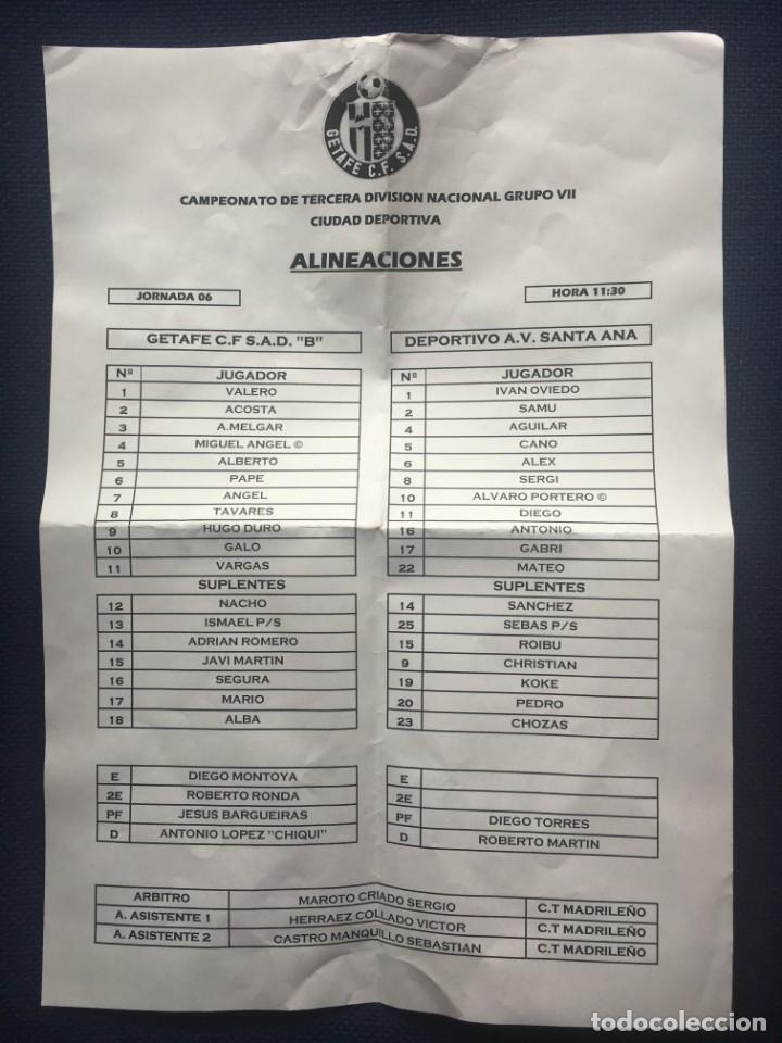 Sports collectibles: R4546 HOJA DE PARTIDO CON ALINEACIONES GETAFE DEPORTIVO SANTA ANA 2018 2019