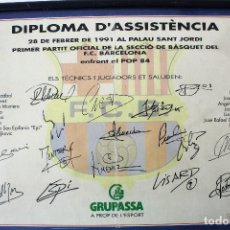 Coleccionismo deportivo: D-11 F.C.B. SECCIÓ DE BÁSQUET. DIPLOMA D'ASSISTENCIA 1ER PARTIT OFICIAL SECCIÓ. FEBRER DE 1991.