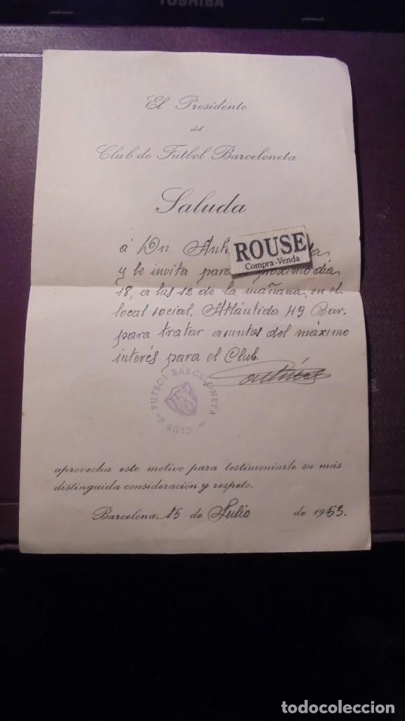 Sammelleidenschaft Sport: CLUB DE FUTBOL BARCELONETA -  INVITACION AL JUGADOR - 15 JULIO 1953 - 21,5X14 CM.