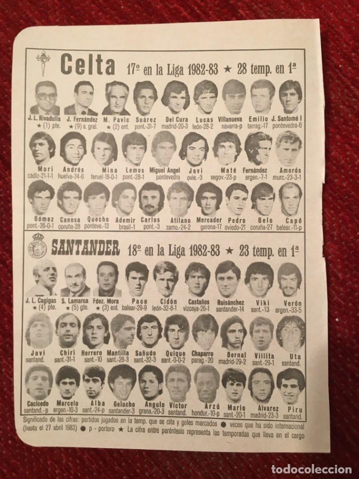 Sports collectibles: R4899 HOJITA HOJA CON ALINEACIONES EQUIPO CELTA DE VIGO Y RACING SANTANDER TEMPORADA 82 83 1982 1983