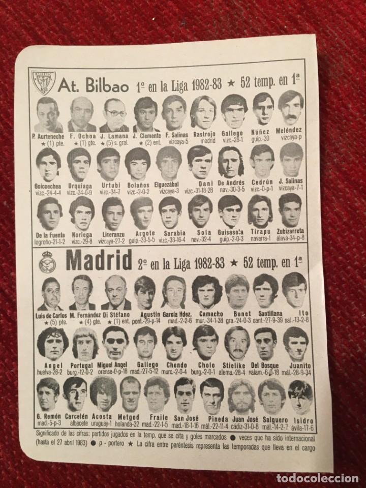 Sports collectibles: R4900 HOJITA HOJA CON ALINEACIONES EQUIPO ATHLETIC BILBAO REAL MADRID TEMPORADA 82 83 1982 1983