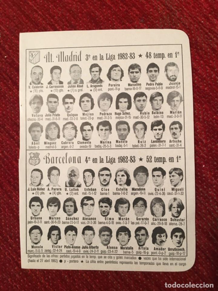 Sports collectibles: R4902 HOJITA HOJA CON ALINEACIONES EQUIPO ATLETICO MADRID BARCELONA TEMPORADA 82 83 1982 1983
