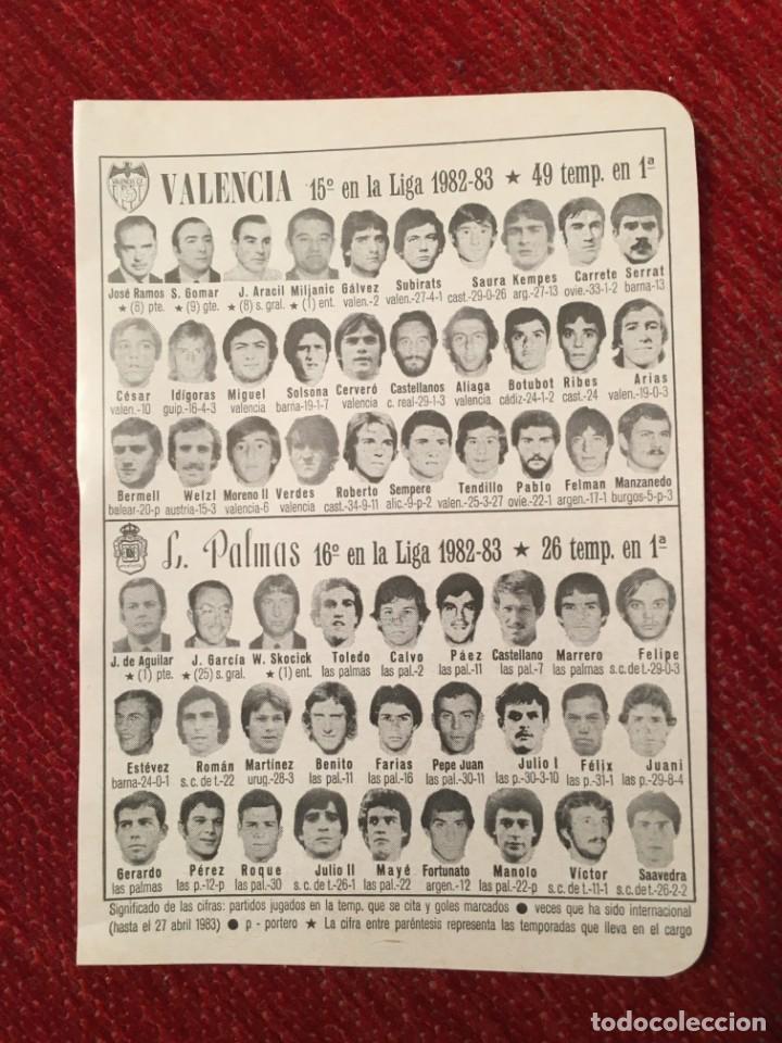 Sports collectibles: R4906 HOJITA HOJA CON ALINEACIONES EQUIPO VALENCIA LAS PALMAS TEMPORADA 82 83 1982 1983