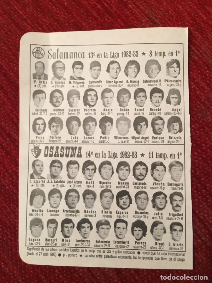 Sports collectibles: R4907 HOJITA HOJA CON ALINEACIONES EQUIPO SALAMANCA OSASUNA TEMPORADA 82 83 1982 1983