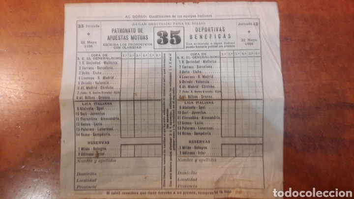 Coleccionismo deportivo: Quiniela 22 mayo 1960 n 35 - Foto 1