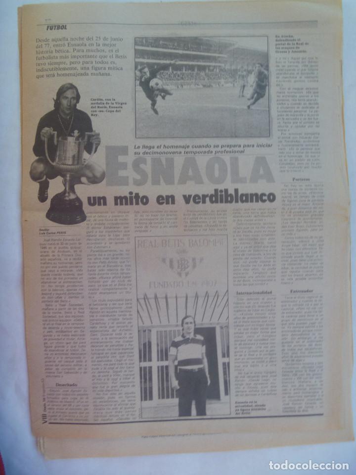 Sports collectibles: HOJA DE PERIODICO CON ARTICULO DEDICADO A ESNAOLA, DEL REAL BETIS. DIARIO&acute;16 , 1983