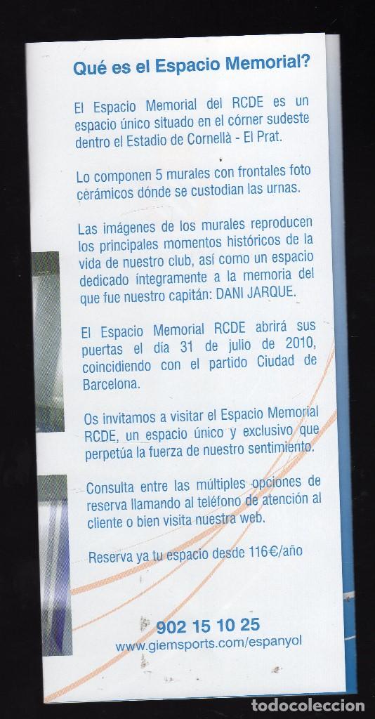 Coleccionismo deportivo: TR&Iacute;PTICO INFORMATIVO EN ESPA&Ntilde;OL Y CATAL&Aacute;N DEL ESPAI MEMORIAL DEL RCDE ESPANYOL DE BARCELONA - Foto 6