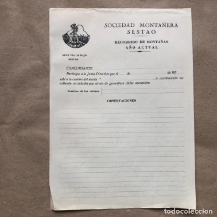 Sports collectibles: SOCIEDAD MONTA&Ntilde;ERA SESTAO (A&Ntilde;OS 30). HOJA PARA RELLENAR LAS CUMBRES REALIZADAS EN EL A&Ntilde;O.