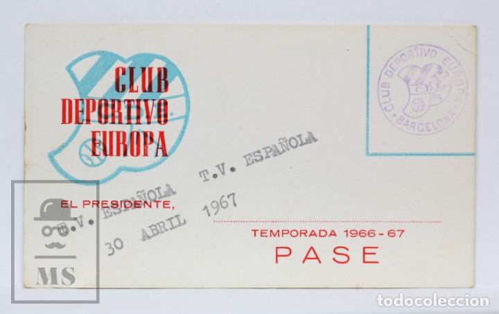 Sports collectibles: Pase de Libre Circulaci&oacute;n TVE - Club Deportivo Europa - F&uacute;tbol - Barcelona, A&ntilde;o 1967
