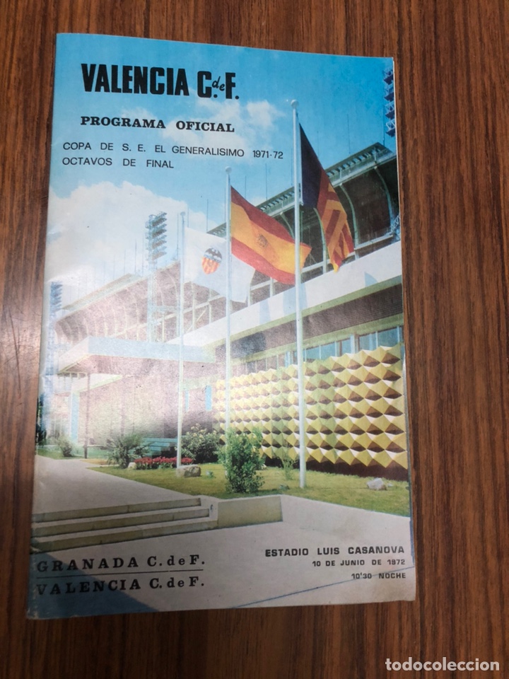 Sports collectibles: PROGRAMA OFICIAL VALENCIA C.F- GRANADA C.F. - A&Ntilde;O 1971-72 - COPA DEL GENERALISIMO - OCTAVOS DE FINAL