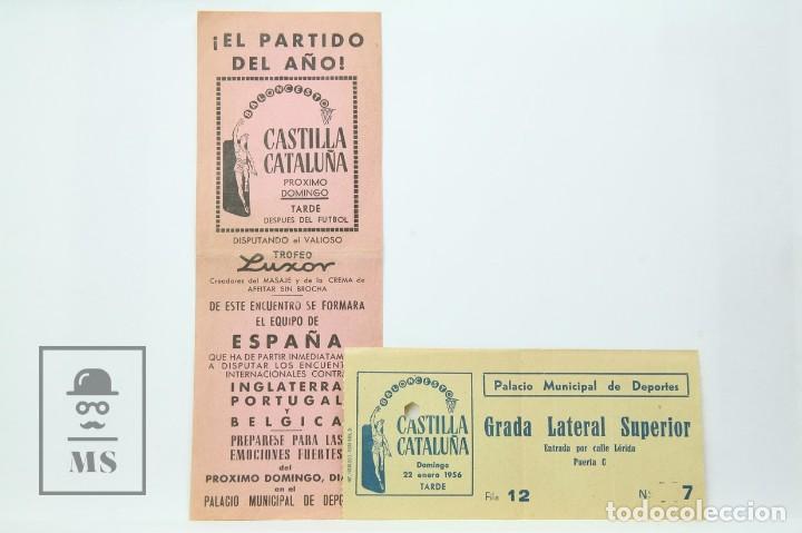 Sports collectibles: Folleto y Entrada de Baloncesto - Castilla - Catalu&ntilde;a - Palacio Municipal de Deportes - A&ntilde;o 1956