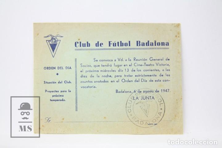 Sports collectibles: Folleto de Convocatoria - Club de F&uacute;tbol Badalona - Reuni&oacute;n General de Socios - 6 de Agosto de 1947