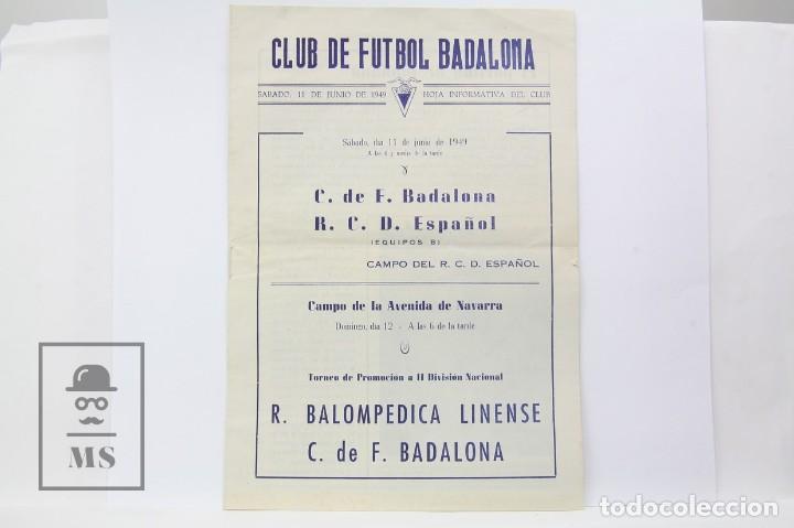 Sports collectibles: Hoja Informativa - Club de F&uacute;tbol Badalona - Badalona-Espa&ntilde;ol - 11 de Junio de 1949
