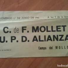 Coleccionismo deportivo: 1941 PUBLICIDAD PARTIDO DE FÚTBOL / MOLLET - UPD ALIANZA. Lote 43607362