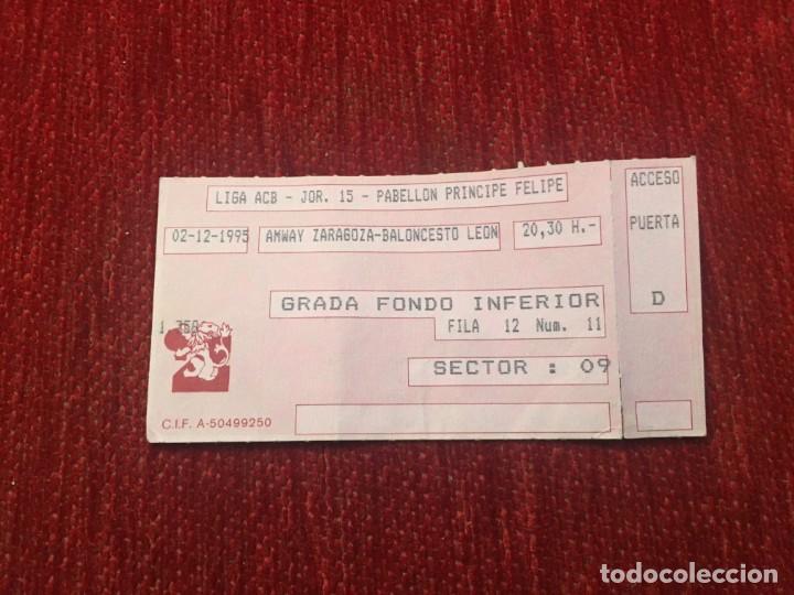 Collectionnisme sportif: R5436 ENTRADA TICKET BALONCESTO AMWAY ZARAGOZA BALONCESTO LEON LIGA ACB 1995