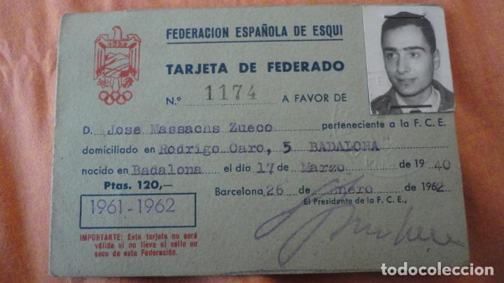 Collectionnisme sportif: FEDERACION ESPA&Ntilde;OLA ESQUI.TARJETA FEDERADO.JOSE MASSACHS ZUECO.BADALONA 1961-1962