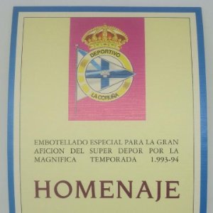 Deportivo de la Coruña. Homenaje Super Depor 1993-94. Bodegas Marco Real. Oliete. Etiqueta impecable