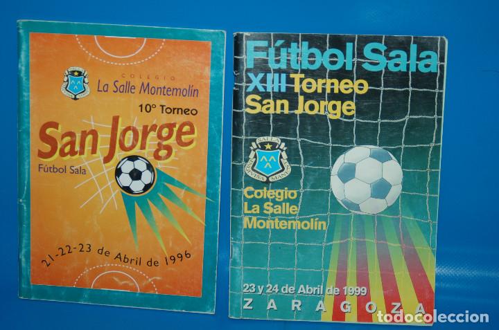 Sports collectibles: 2 Boletines F&Uacute;TBOL SALA Torneo San Jorge, 1996 y 1999.