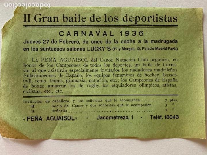 Sammelleidenschaft Sport: PUBLICIDAD DEL II GRAN BAILE DE LOS DEPORTISTAS. CARNAVAL 1936.